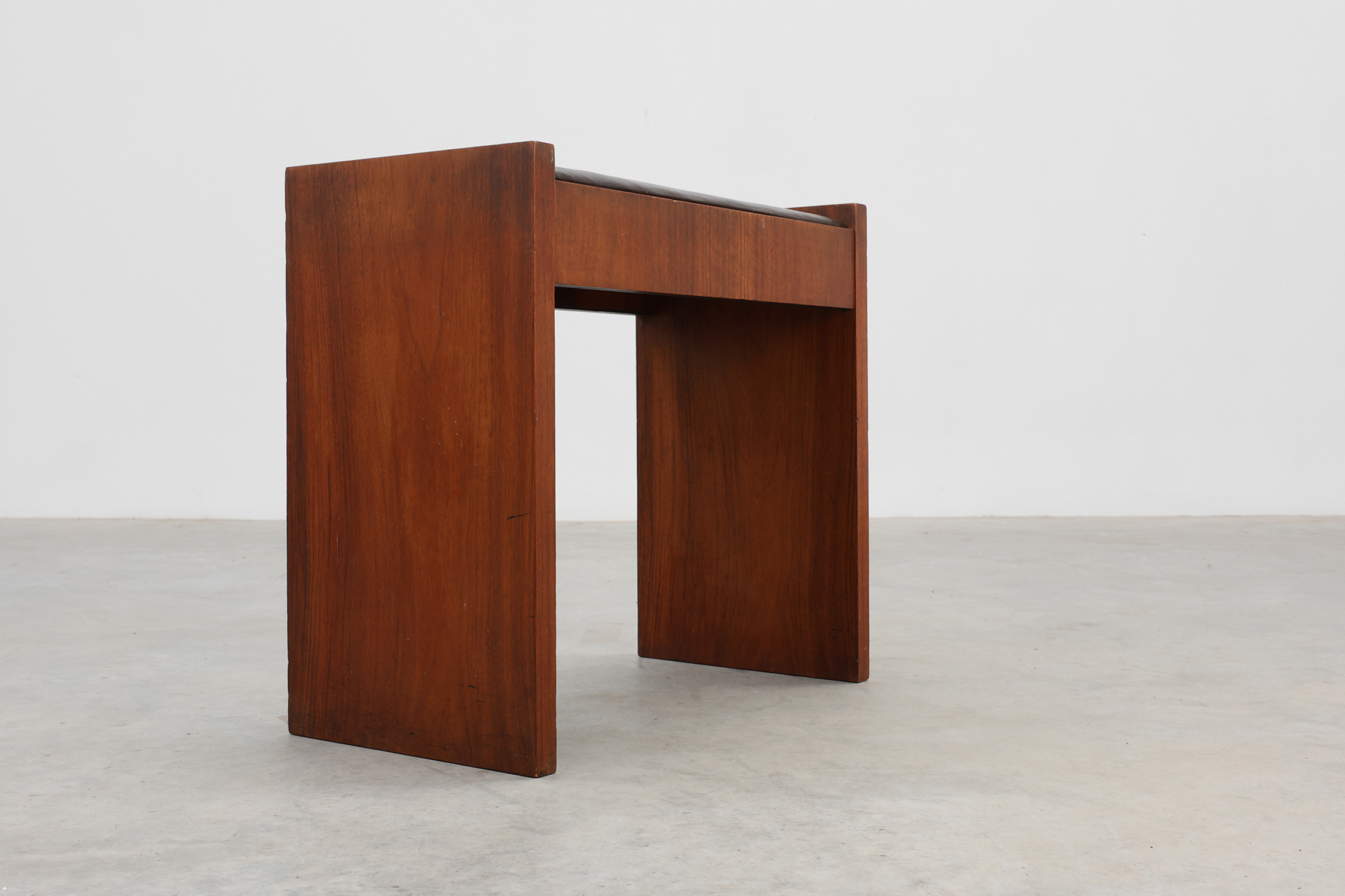 Art Deco Walnut Stool with Leather Seat, Belgium ca. 1925thumbnail